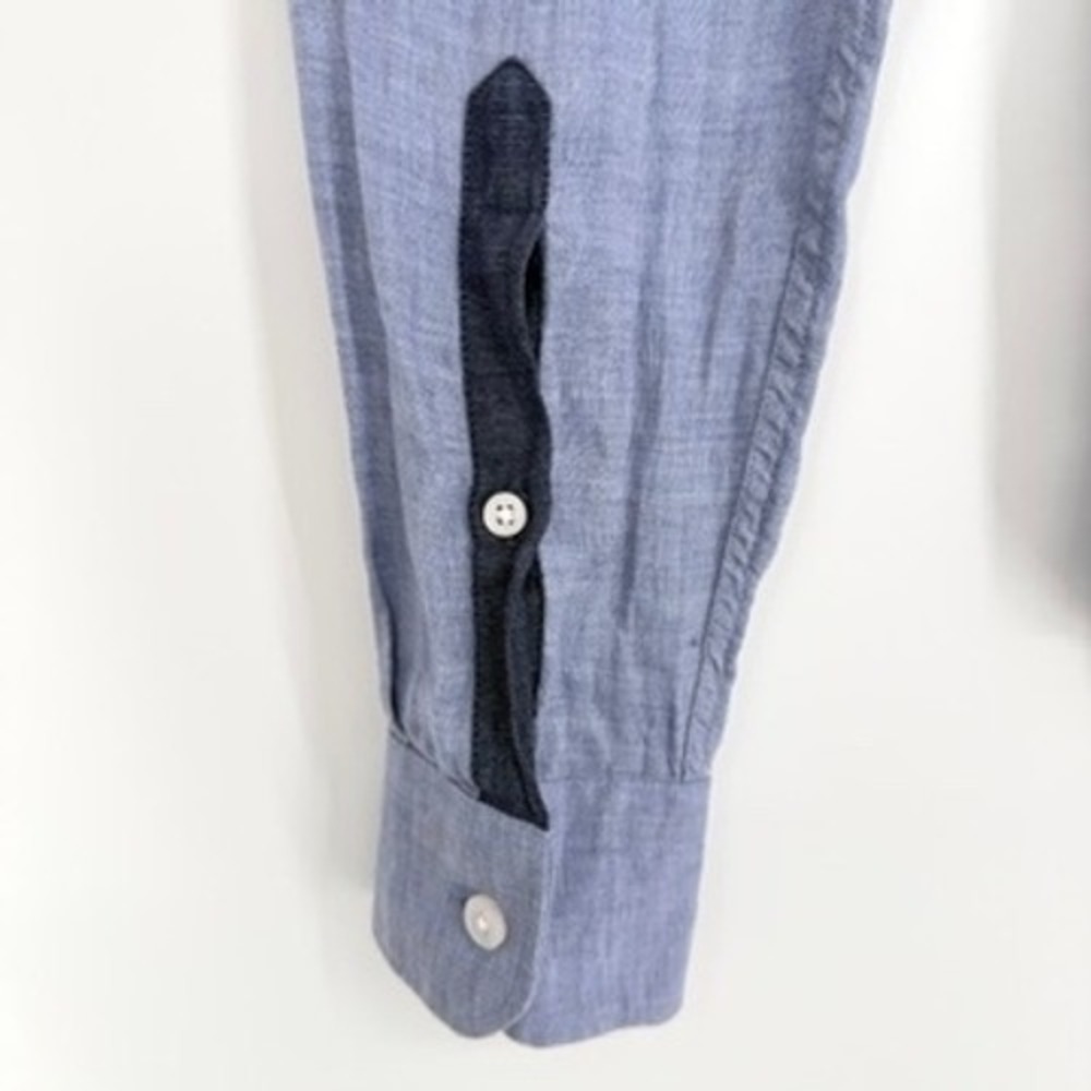 Reiss Lianna Linen Colorblock Button Down Shirt Blue Long Sleeve Lightweight 2 - Picture 8 of 16